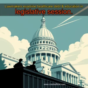 Artistic representation for Lawmakers examine healthcare debt & education in legislative session.