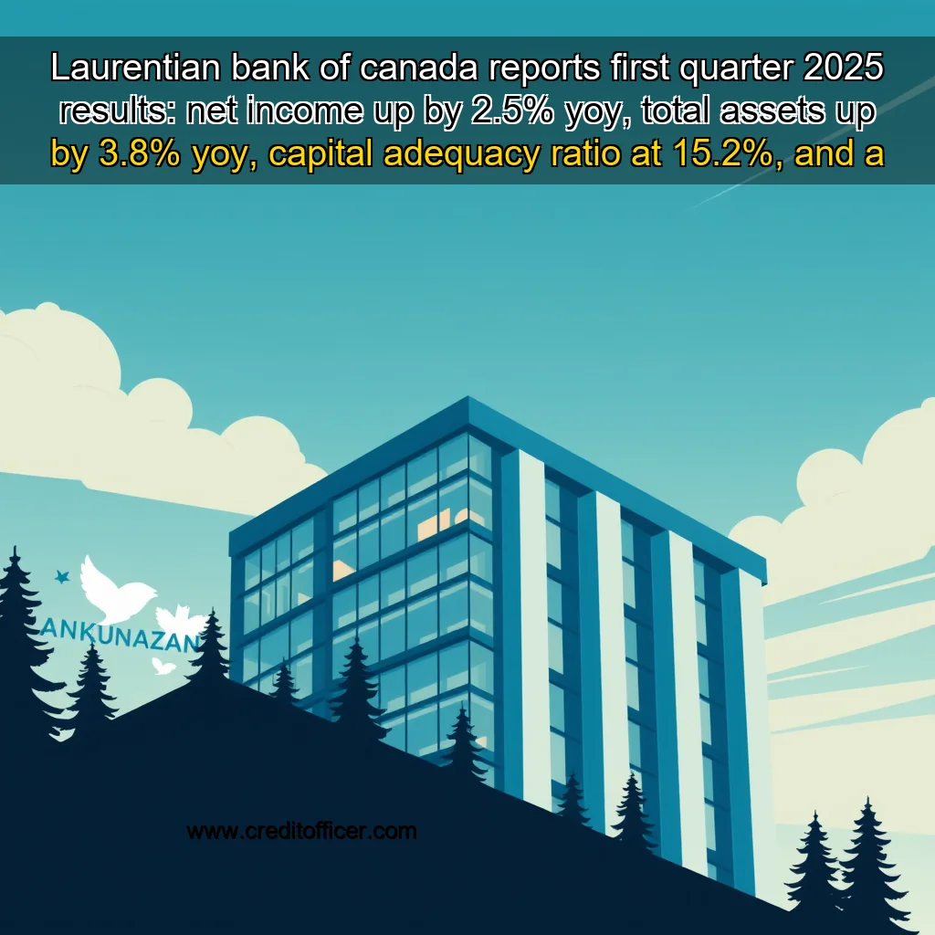 Artistic representation for Laurentian bank of canada reports first quarter 2025 results: net income up by 2.5% yoy, total assets up by 3.8% yoy, capital adequacy ratio at 15.2%, and a steady increase in digital banking services.